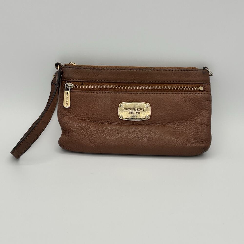 Michael Kors Jet Set Large Pebbled Leather Wristlet w/ Gold Tone Hardware